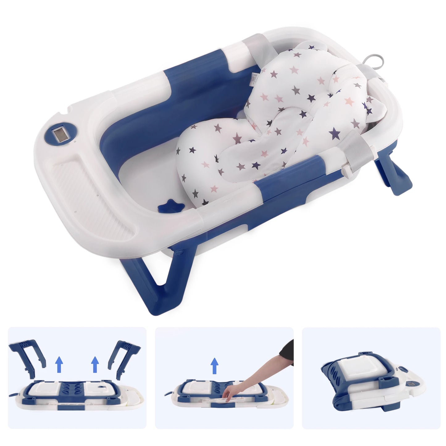 Baby Bathtub with Soft Cushion & Thermometer – Safe & Comfortable Bathing from Newborn to Toddler!