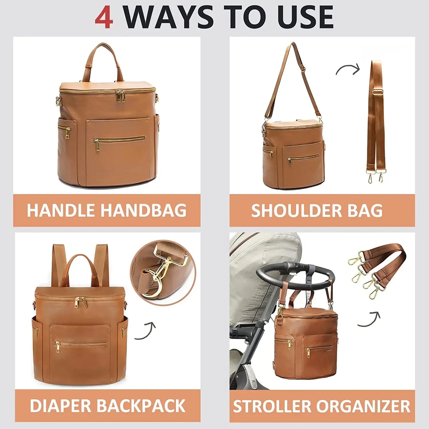New Fashion PU Leather Mommy Bag – Stylish, Functional & Perfect for Moms on the Go!