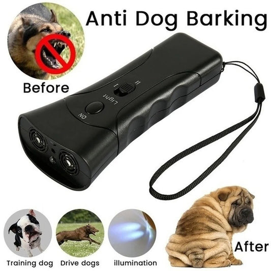 2-in-1 Double Head Dog Bark Deterrent – Ultrasonic Repeller with LED Flashlight!