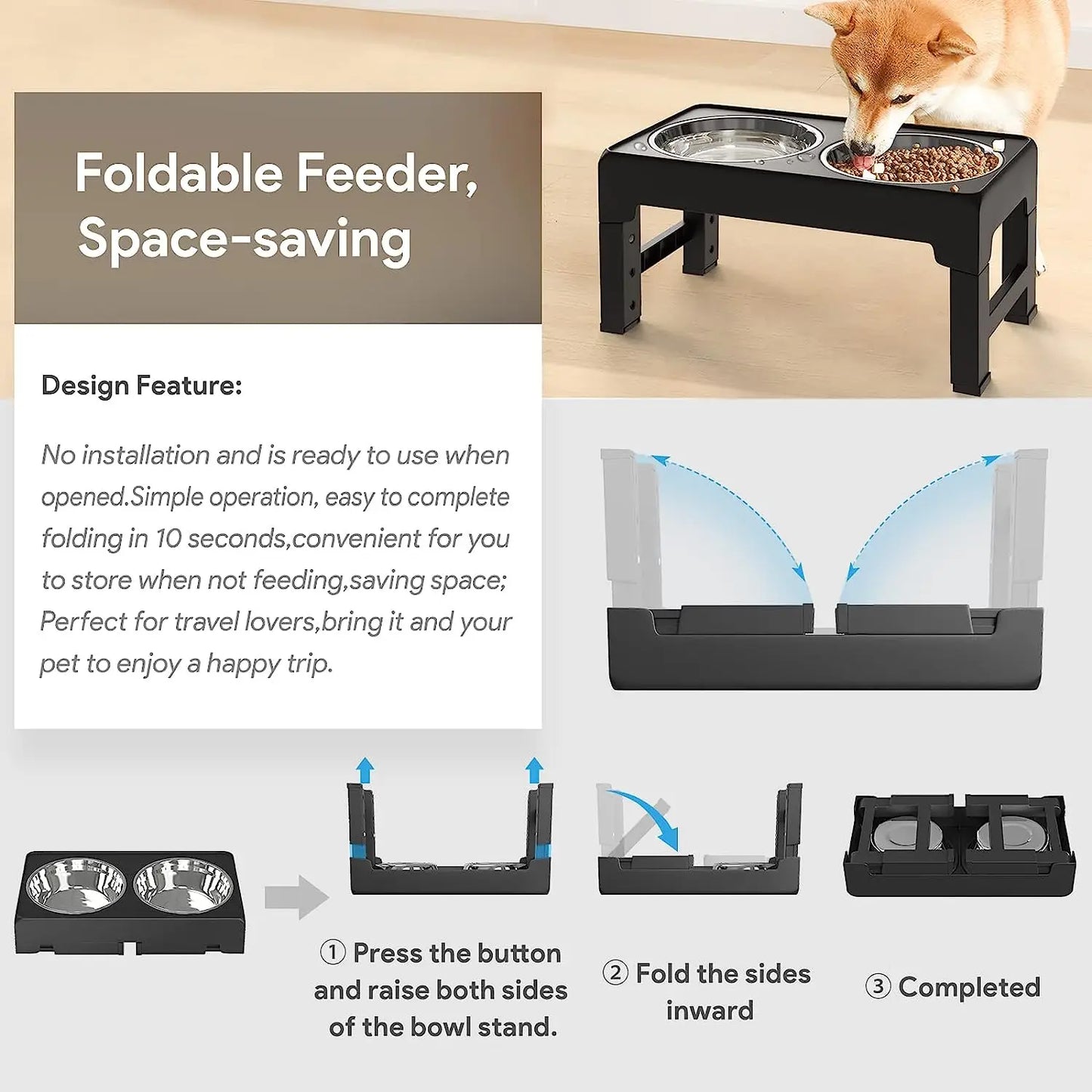 Multi Heights Folding Feeder – Adjustable Raised Dog Bowls for Every Dog!